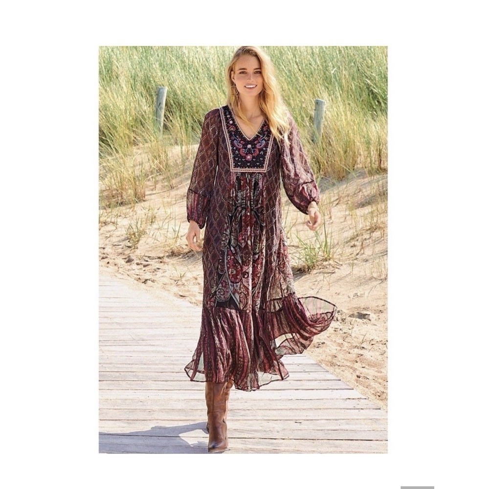Soft Surroundings Pink and Black Floral Boho Maxi Dress With Beadwork & Sequins - Picture 9 of 9